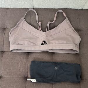 lululemon athletica Mauve Sports Bra & Charcoal Gray Reversible Headband